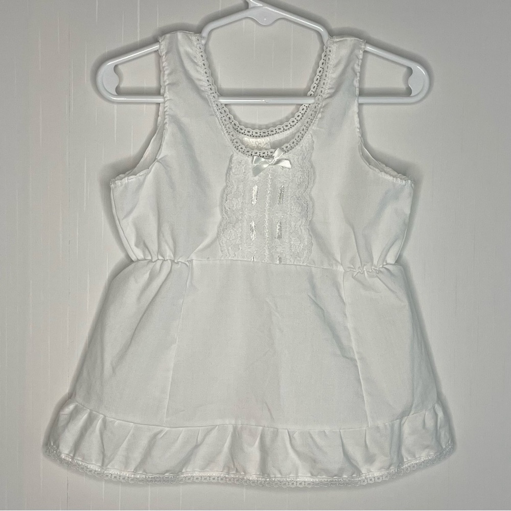 Vintage Little Girls White Dainty Lace Bow Slip Made In USA Size 2T